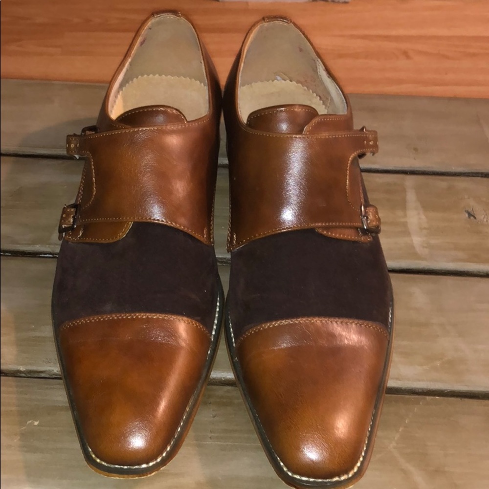 Brown leather with dark brown suede dress shoes